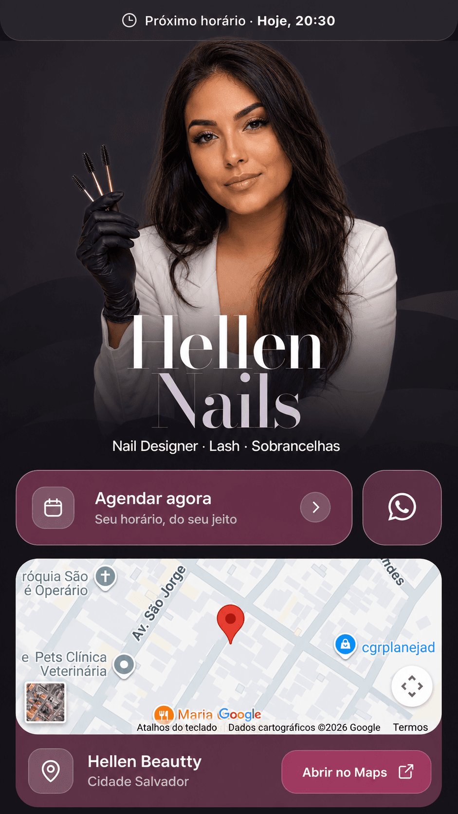 Mini-site Hellen Nails criado com a Retorna para o link da bio